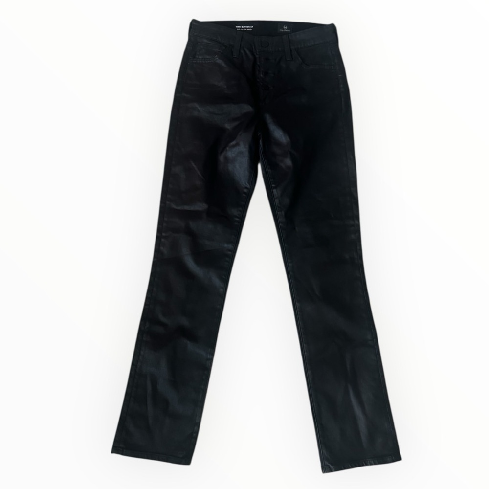 AG Mari Button Up High Rise Slim Straight Black Jeans Faux Leather Pants Size 27 - Picture 2 of 7